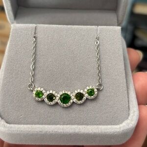 Elegant Natural Chrome Diopside in Sterling Silver & 14K Gold Necklace 19.5”